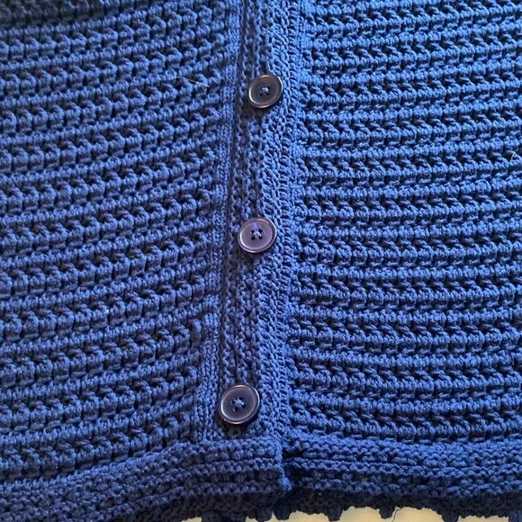 Talbots Navy Open-Knit V-Neck Button Front Cardigan - Picture 9 of 9